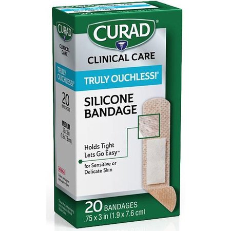 CURAD Bandages, Silicone, Self-Adhesive, 3/4"x3", 20/BX, BG, PK20 MIICUR5002V1